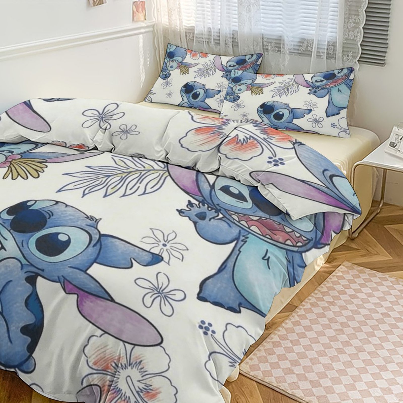Stitch Bedding Set Anime Three-piece for Boys Girls Teens Queen